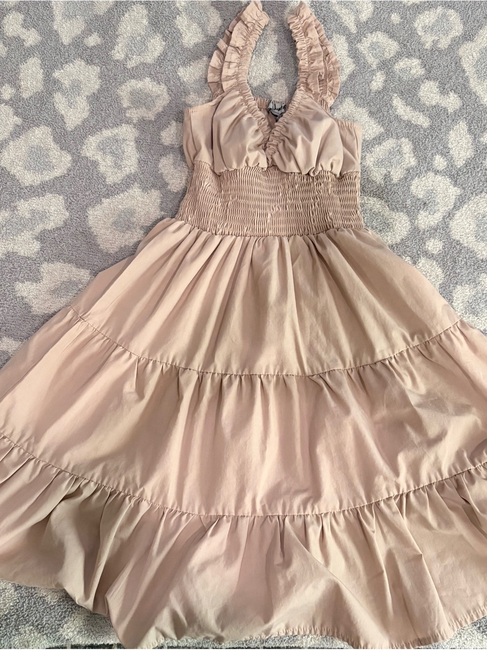 Ruffled Halter Tiered Casual Dress in Light Beige